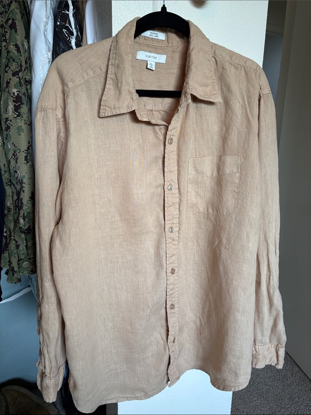Men's Casual Linen Button-Down Shirt - Beige Tan